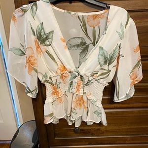 Floral print mid length blouse